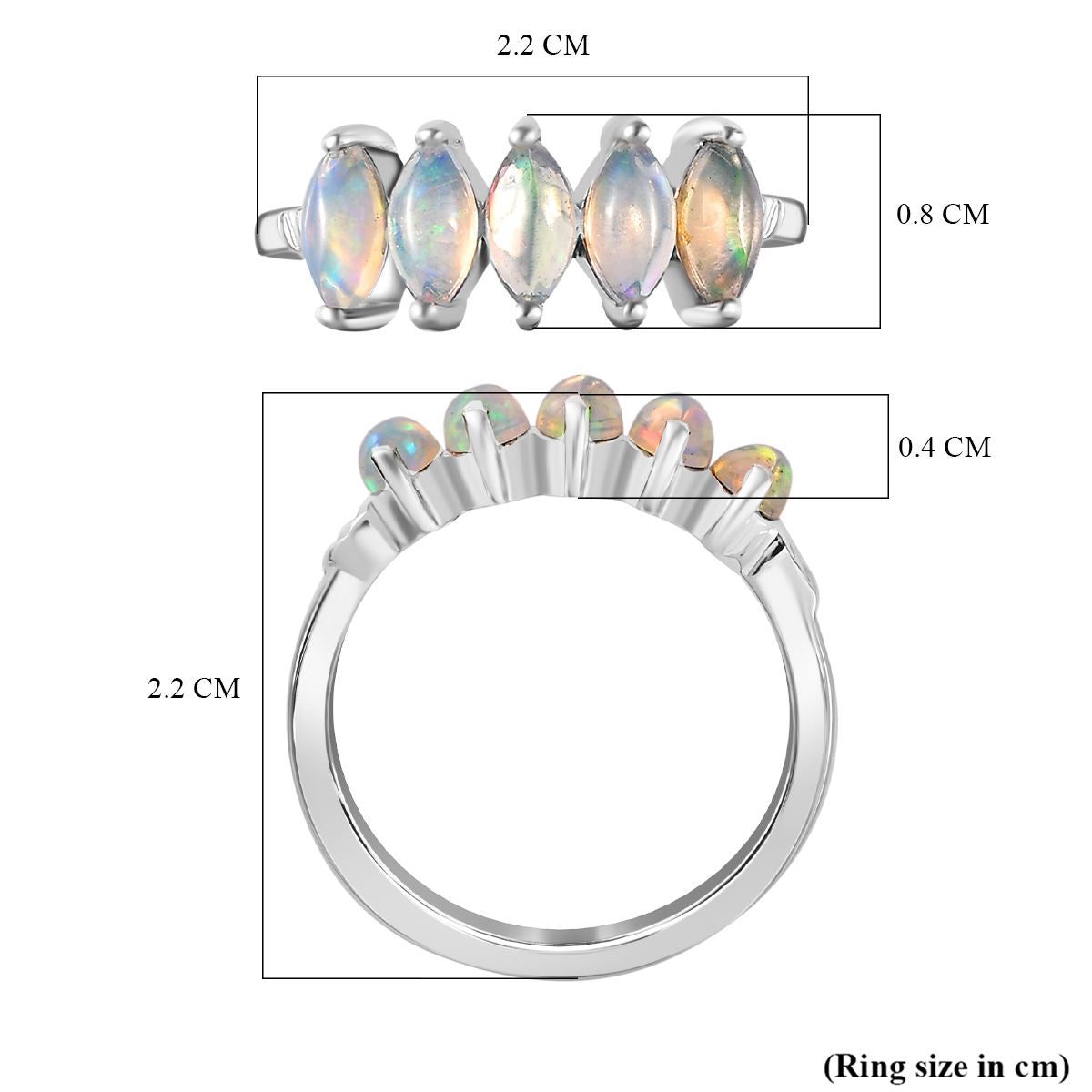 D'Joy Ethiopian Welo Opal 5 Stone Ring in Platinum Overlay Sterling Silver V32492445 6