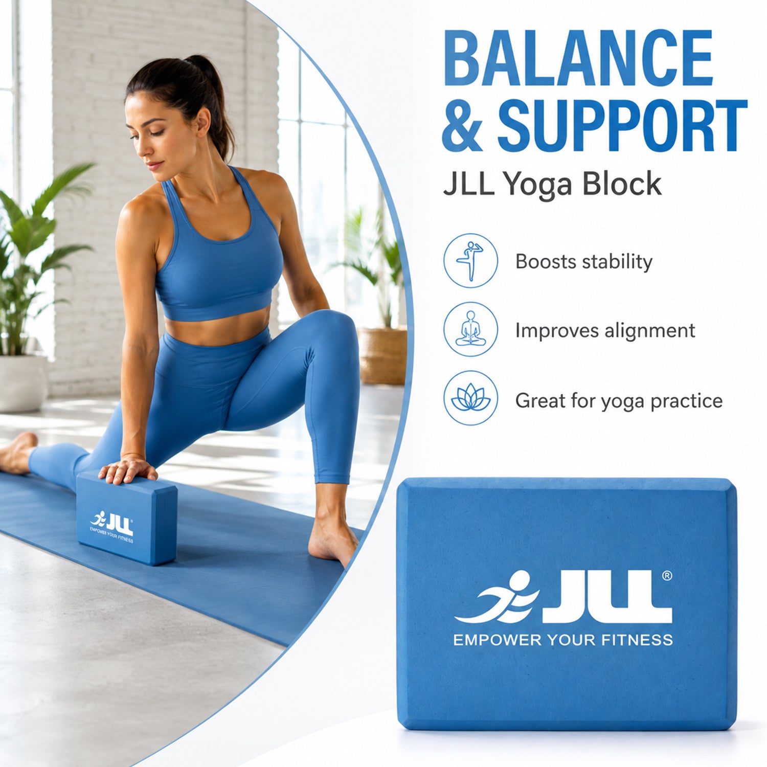 JLL Yoga Blocks for Bolster to Improve Balance &amp; Flexibility - Blue 7797213 1
