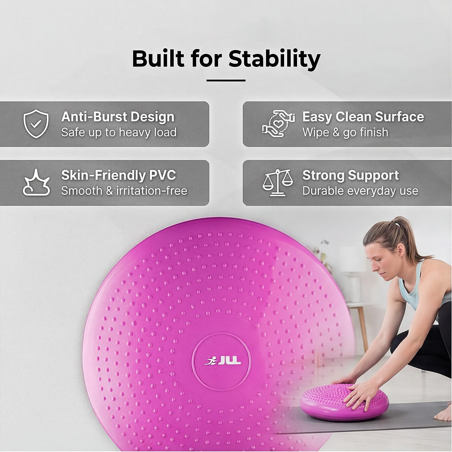 JLL Inflatable Balance Cushion for Fitness Core Training Agility Gym Workouts Yoga - Pink 7797476 1