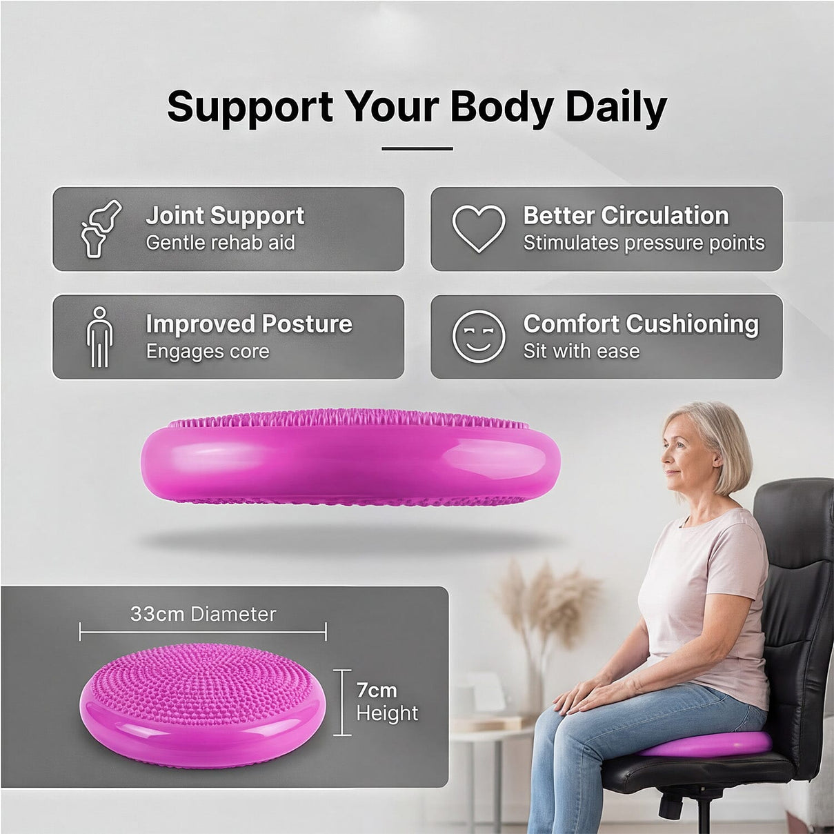 JLL Inflatable Balance Cushion for Fitness Core Training Agility Gym Workouts Yoga - Pink 7797476 4