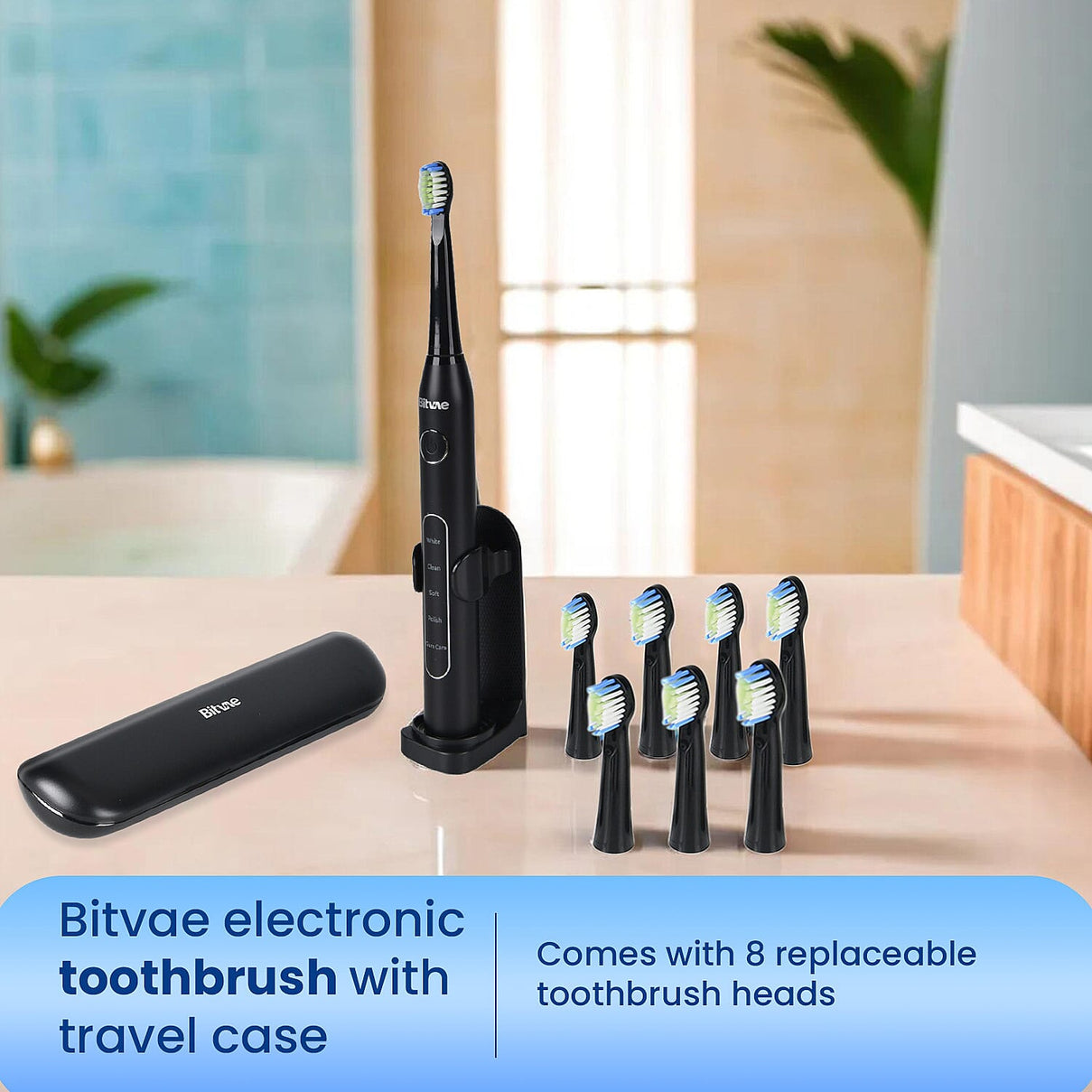 Bitvae Sonic Electric Toothbrush with 8 Brush Heads and Case â€“ Black 7797928 2