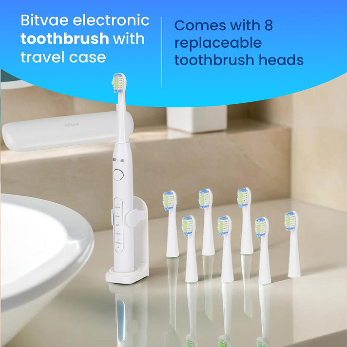 Bitvae Sonic Toothbrush With 8 Replacement Heads and Travel Case, 40,000 Strokes per min, 5 Brushing Modes and Smart Timer - White 7797929 2
