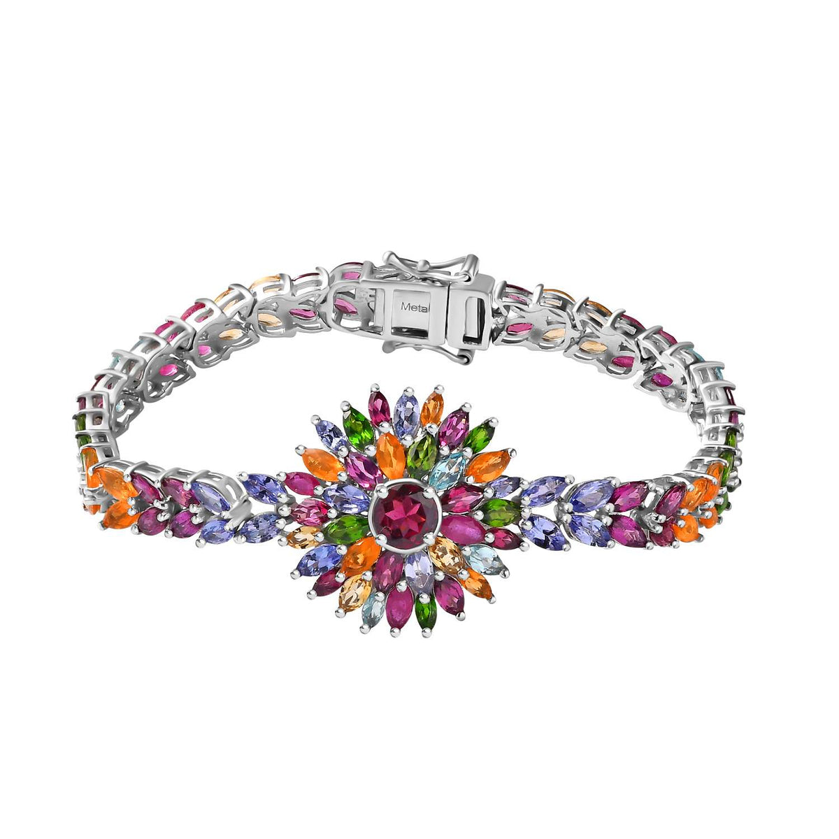 Multi Gemstones Cluster Bracelet (Size - 7) in Rhodium Overlay Sterling Silver 16.85 ct. 7798705 0