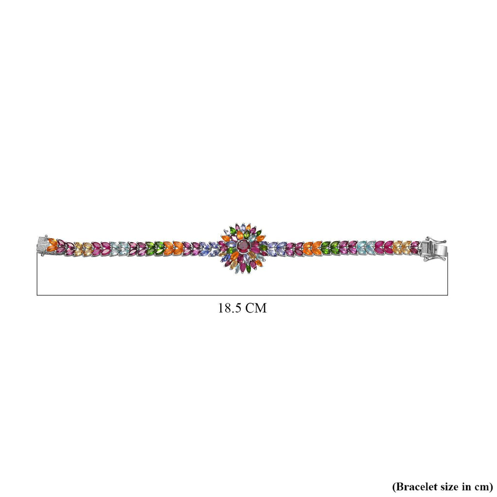 Multi Gemstones Cluster Bracelet (Size - 7) in Rhodium Overlay Sterling Silver 16.85 Ct, Silver Wt. 13.75 Gms_7798705_4