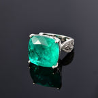 Emeraldine Quartz & Natural Zircon Ring in Rhodium Overlay Sterling Silver 26.90 Ct, Silver Wt. 5.99 Gms._7799349_1