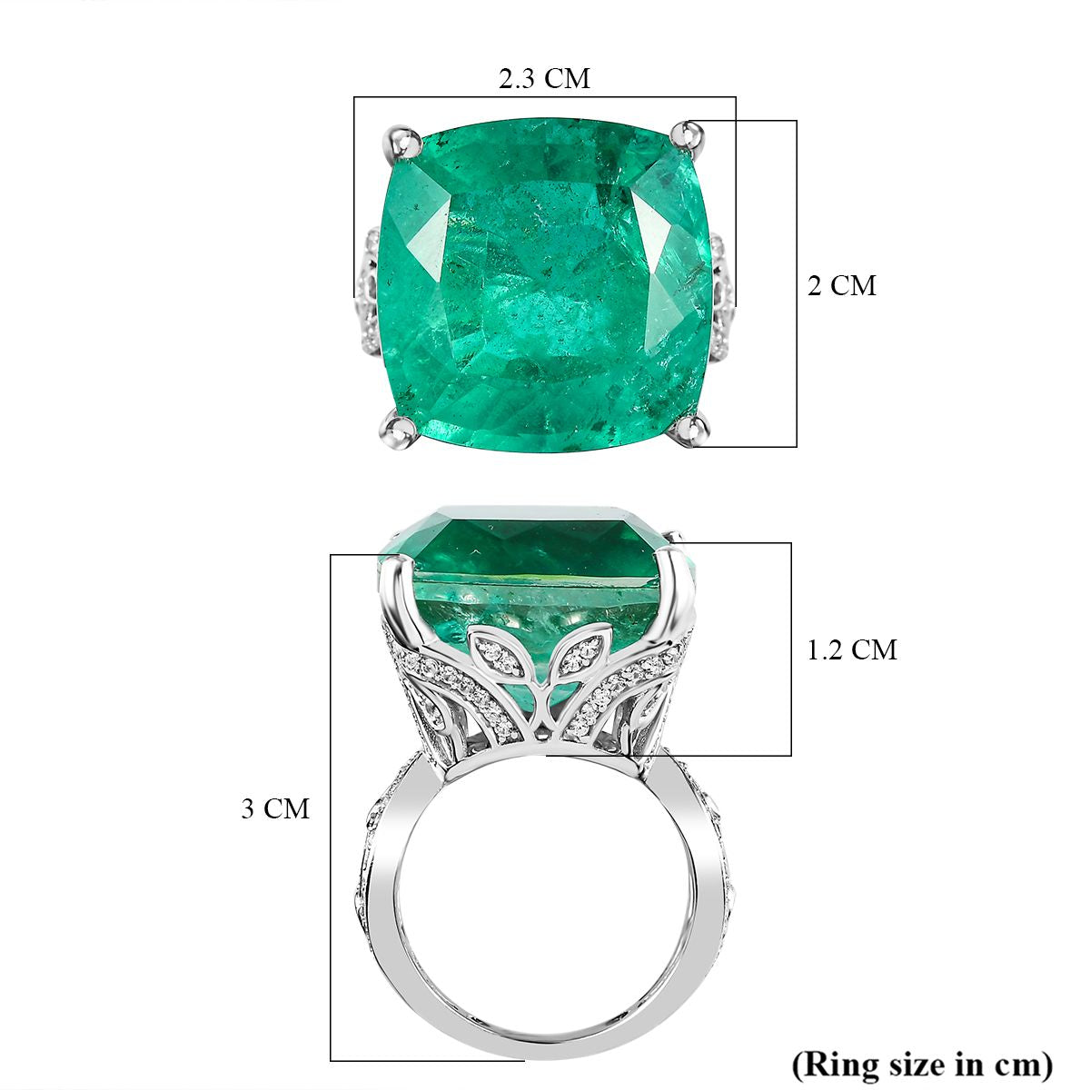 Emeraldine Triplet Quartz, White Zircon Ring in Rhodium Overlay Sterling Silver, Silver Wt. 6.7 Gms  25.760  Ct. V32514237 6