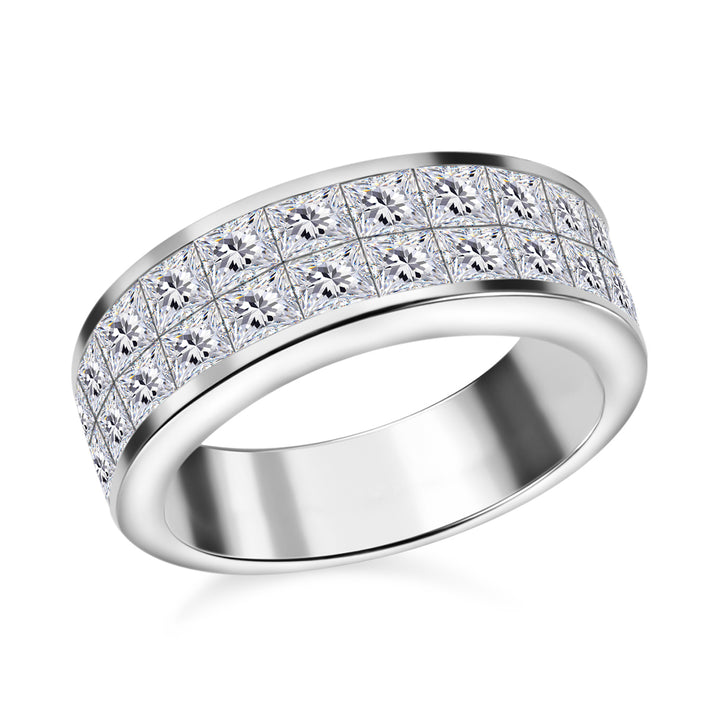 Moissanite Princess Cut Double Row Half Eternity Band RIng Rhodium Overlay Sterling Silver 7800005 1