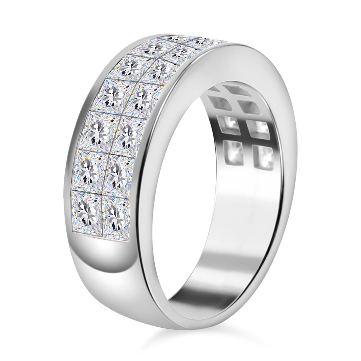 Moissanite Princess Cut Double Row Half Eternity Band RIng Rhodium Overlay Sterling Silver 7800005 3