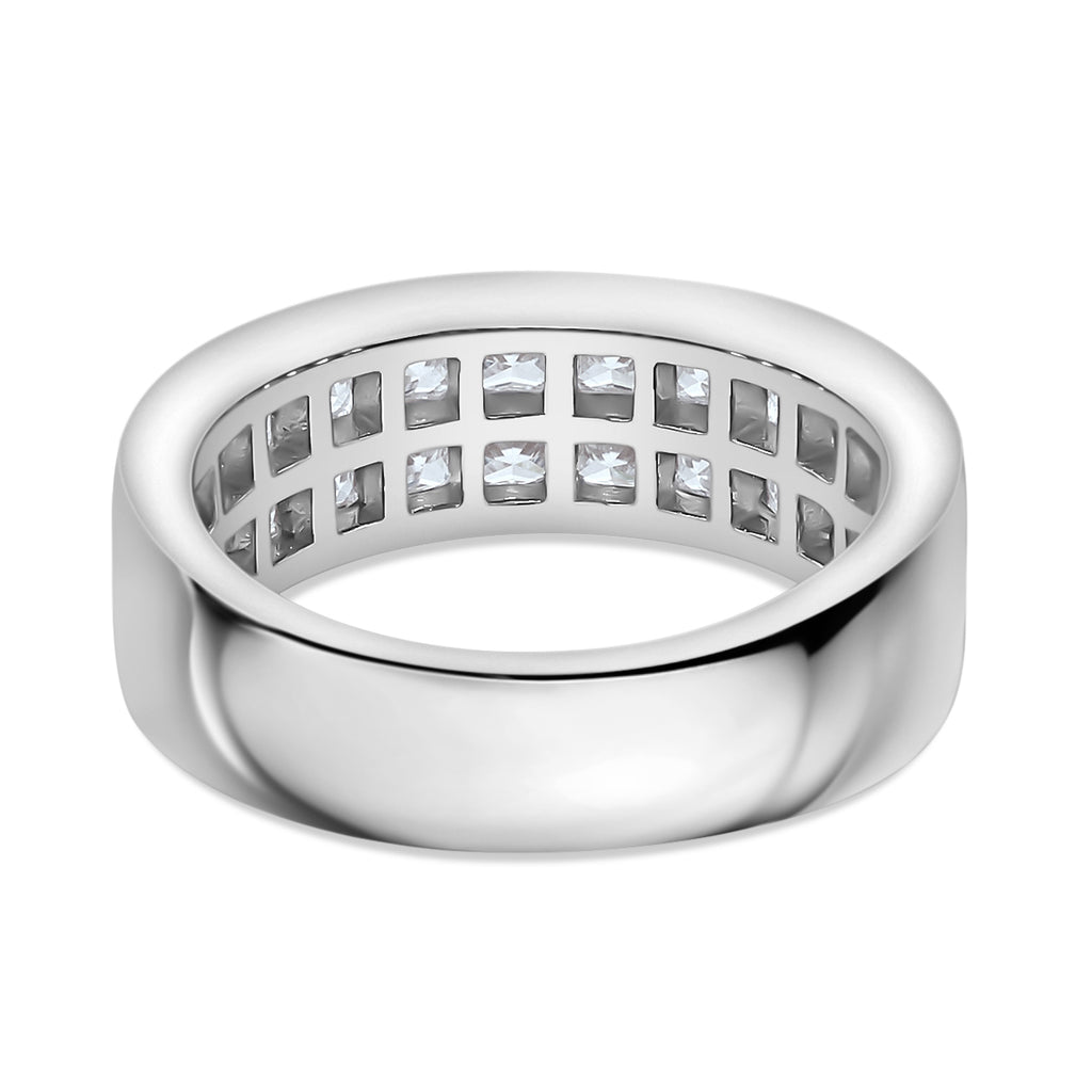 Moissanite Princess Cut Double Row Half Eternity Band Ring Rhodium Overlay Sterling Silver 2.52 Ct._7800005_4