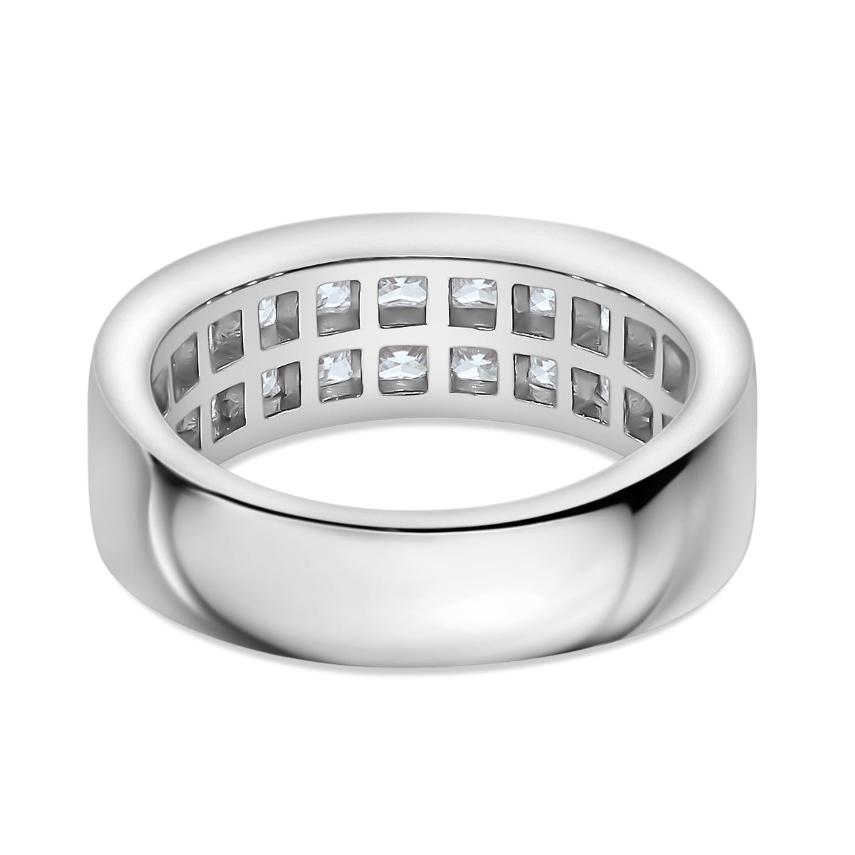 Moissanite Princess Cut Double Row Half Eternity Band RIng Rhodium Overlay Sterling Silver 7800005 4