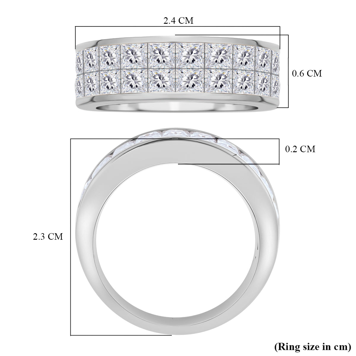 Moissanite Princess Cut Double Row Half Eternity Band RIng Rhodium Overlay Sterling Silver 7800005 5