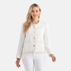 La Marey Tweed Long Sleeve Buttoned Blazer (Size 16 To 18) - White_7800647