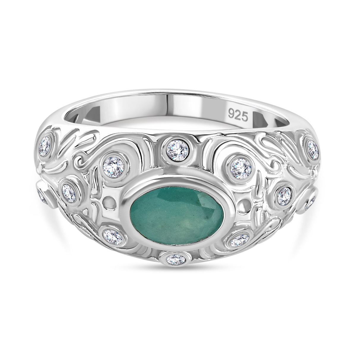 Grandidierite, White Zircon Ring in Rhodium Overlay Sterling Silver, 1.015  Ct. V32515452 0