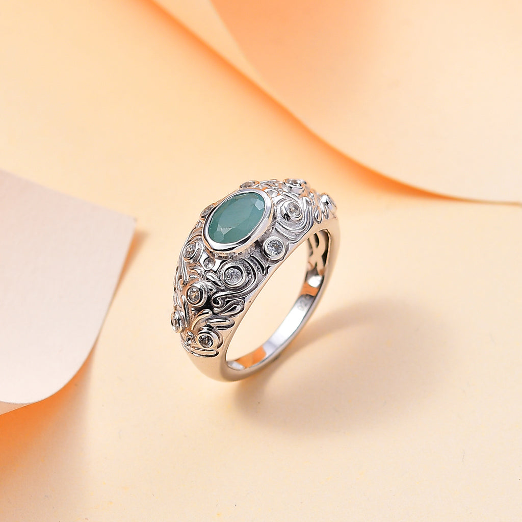 Grandidierite & Natural Zircon Ring in Rhodium Overlay Sterling Silver 1.01 Ct_7801281_1