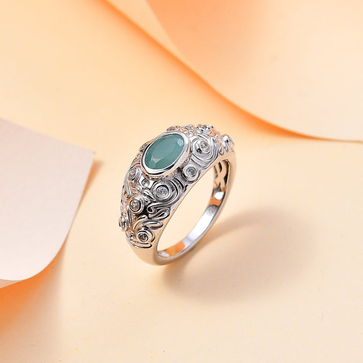Grandidierite, White Zircon Ring in Rhodium Overlay Sterling Silver, 1.015  Ct. 7801281 2