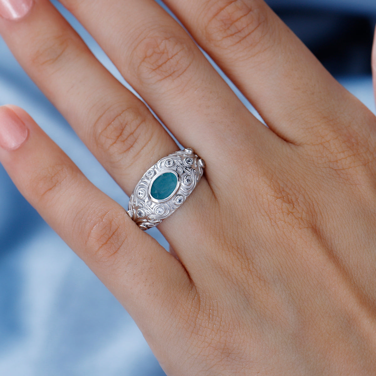 Grandidierite, White Zircon Ring in Rhodium Overlay Sterling Silver, 1.015  Ct. V32515452 3