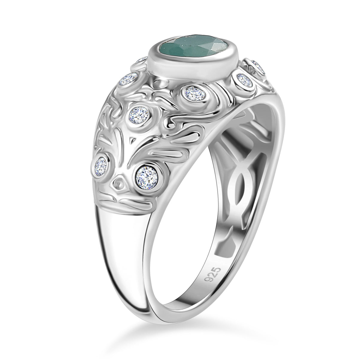 Grandidierite, White Zircon Ring in Rhodium Overlay Sterling Silver, 1.015  Ct. V32515452 4
