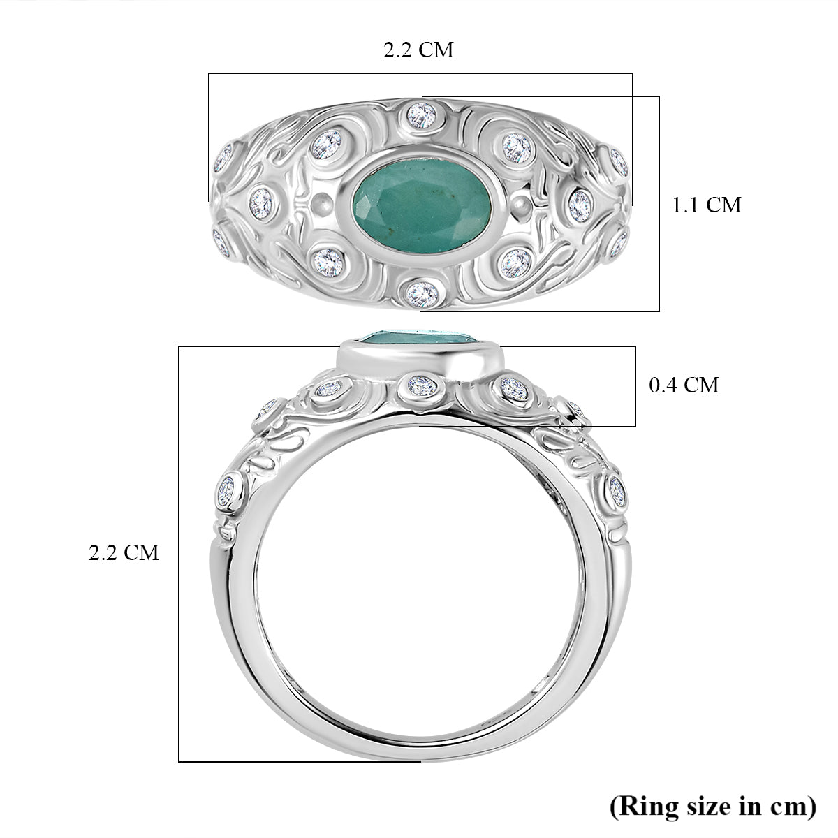 Grandidierite, White Zircon Ring in Rhodium Overlay Sterling Silver, 1.015  Ct. V32515452 6