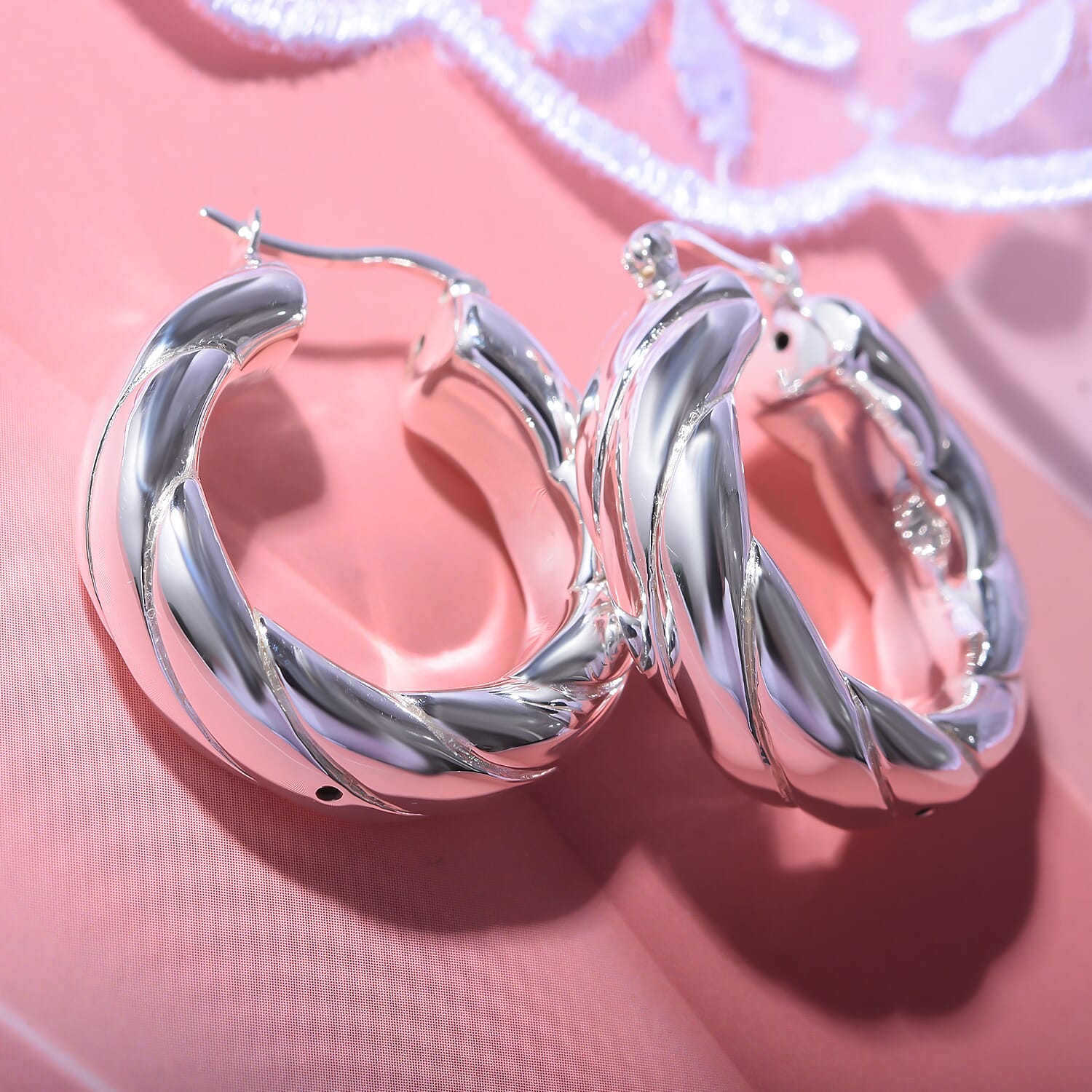 JCK Vegas Closeout - Sterling Silver Twist Hoop Earrings 7801339 1