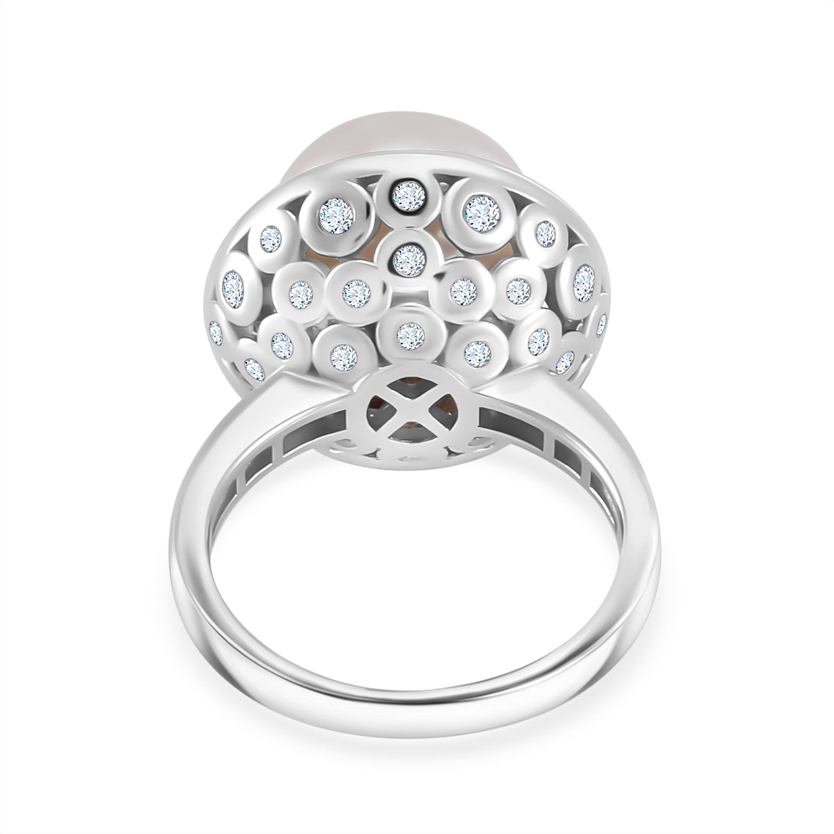 White Edison Pearl &amp; Natural Zircon Ring in Rhodium Overlay Sterling Silver 10.68 Ct. 7801629 5