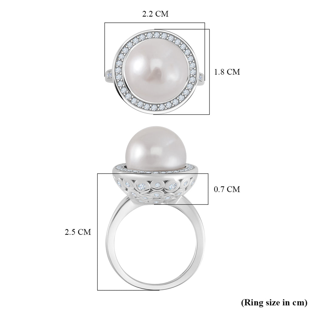 White Edison Pearl & Natural Zircon Ring in Rhodium Overlay Sterling Silver 10.68 Ct._7801629_5