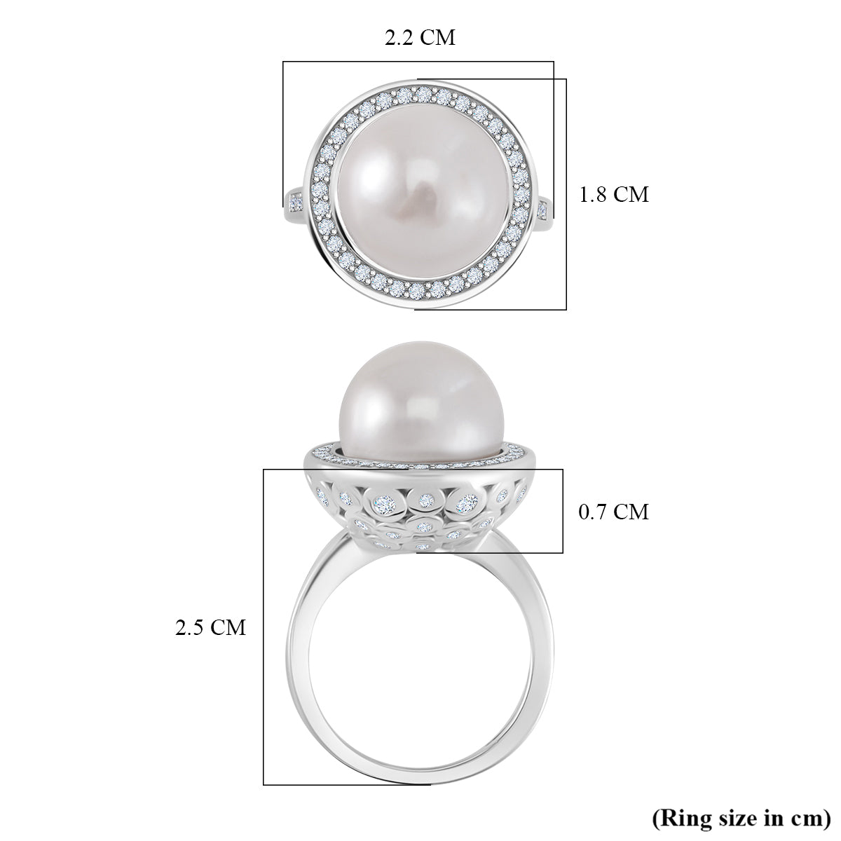 White Edison Pearl &amp; Natural Zircon Ring in Rhodium Overlay Sterling Silver 10.68 Ct. 7801629 6