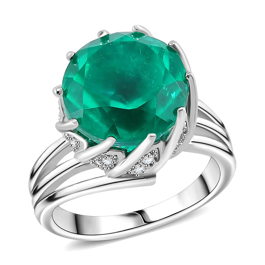 Emeraldine Quartz and White Zircon Ring in Rhodium Overlay Sterling Silver 9.30 Ct._7801821