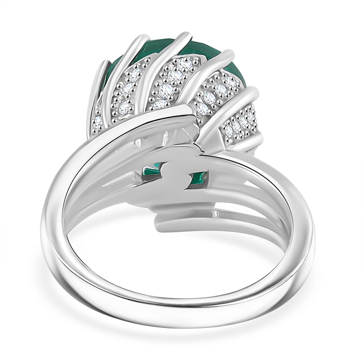 Emeraldine Quartz and White Zircon Floral Bud Ring in Rhodium Overlay Sterling Silver 9.30 Ct. V32520202 5