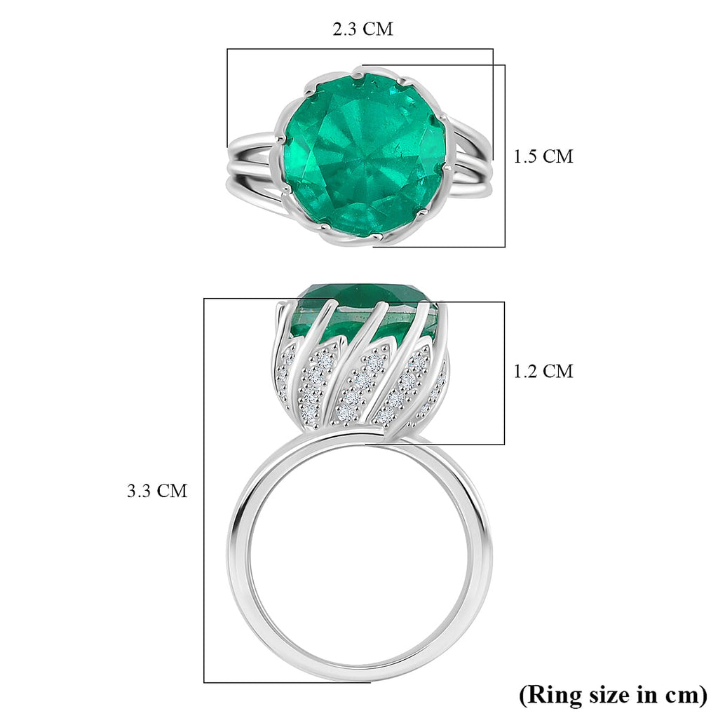 Emeraldine Quartz and White Zircon Ring in Rhodium Overlay Sterling Silver 9.30 Ct._7801821_5