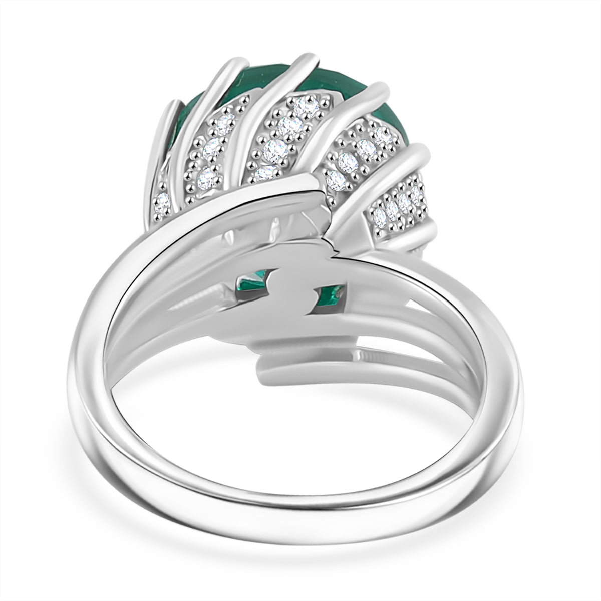Emeraldine Quartz and White Zircon Floral Bud Ring in Rhodium Overlay Sterling Silver 9.30 Ct. V32539715 5