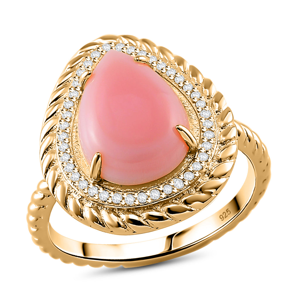 Queen Conch Shell & Zircon Ring in 18K Yellow Gold Vermeil Sterling Silver 6.65 Ct_7802164