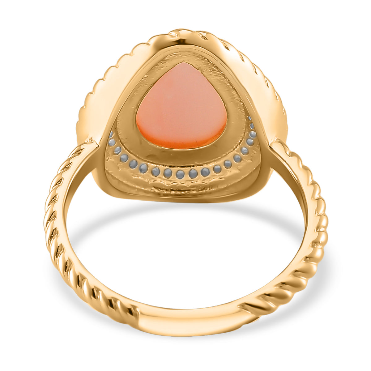 Pink Conch Shell, White Zircon Ring in 18K Yellow Gold Vermeil Plated Sterling Silver, Silver Wt. 5 Gms 6.650 Ct. 7802164 5