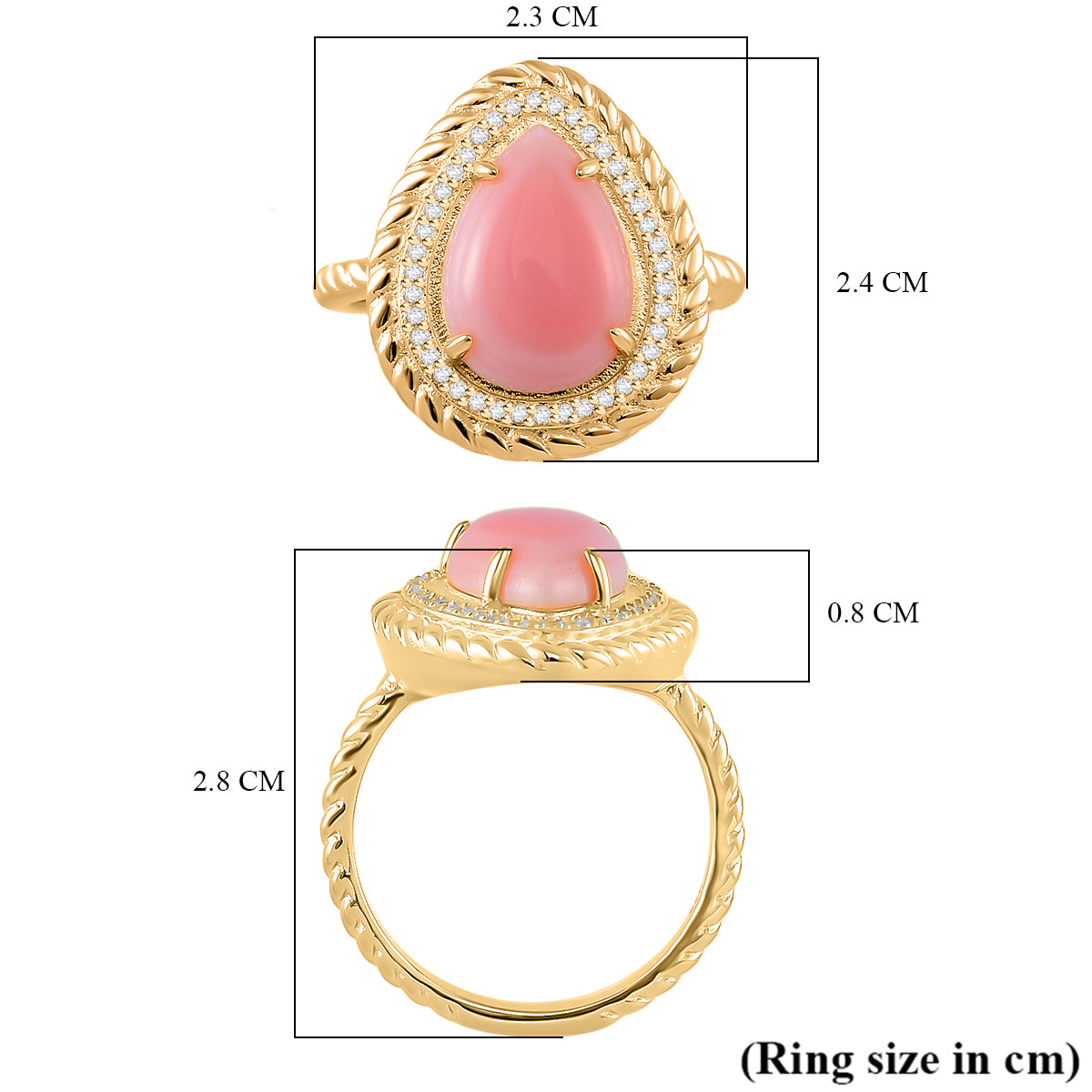 Pink Conch Shell, White Zircon Ring in 18K Yellow Gold Vermeil Plated Sterling Silver, Silver Wt. 5 Gms 6.650 Ct. 7802164 6