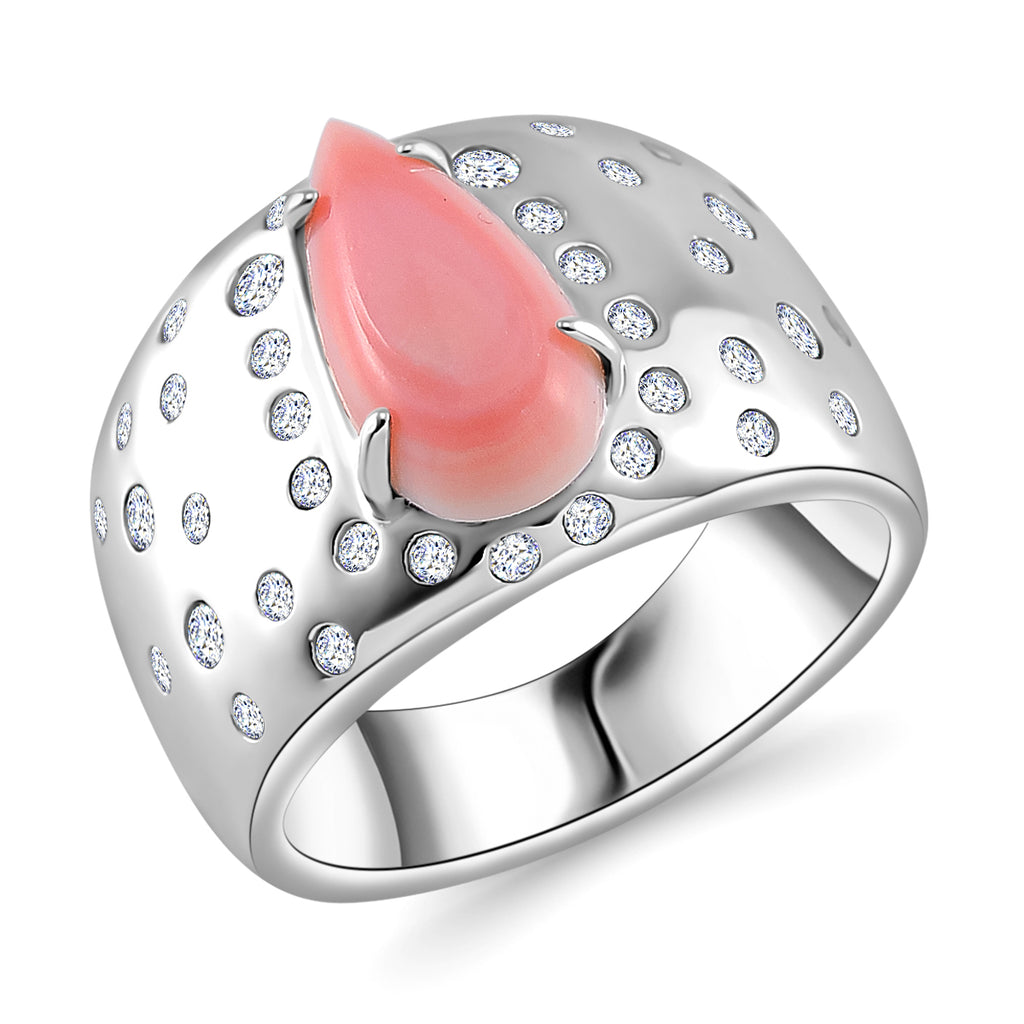 Queen Conch Shell & Zircon Solitaire Ring in Rhodium Overlay Sterling Silver 4.31 Ct._7804035