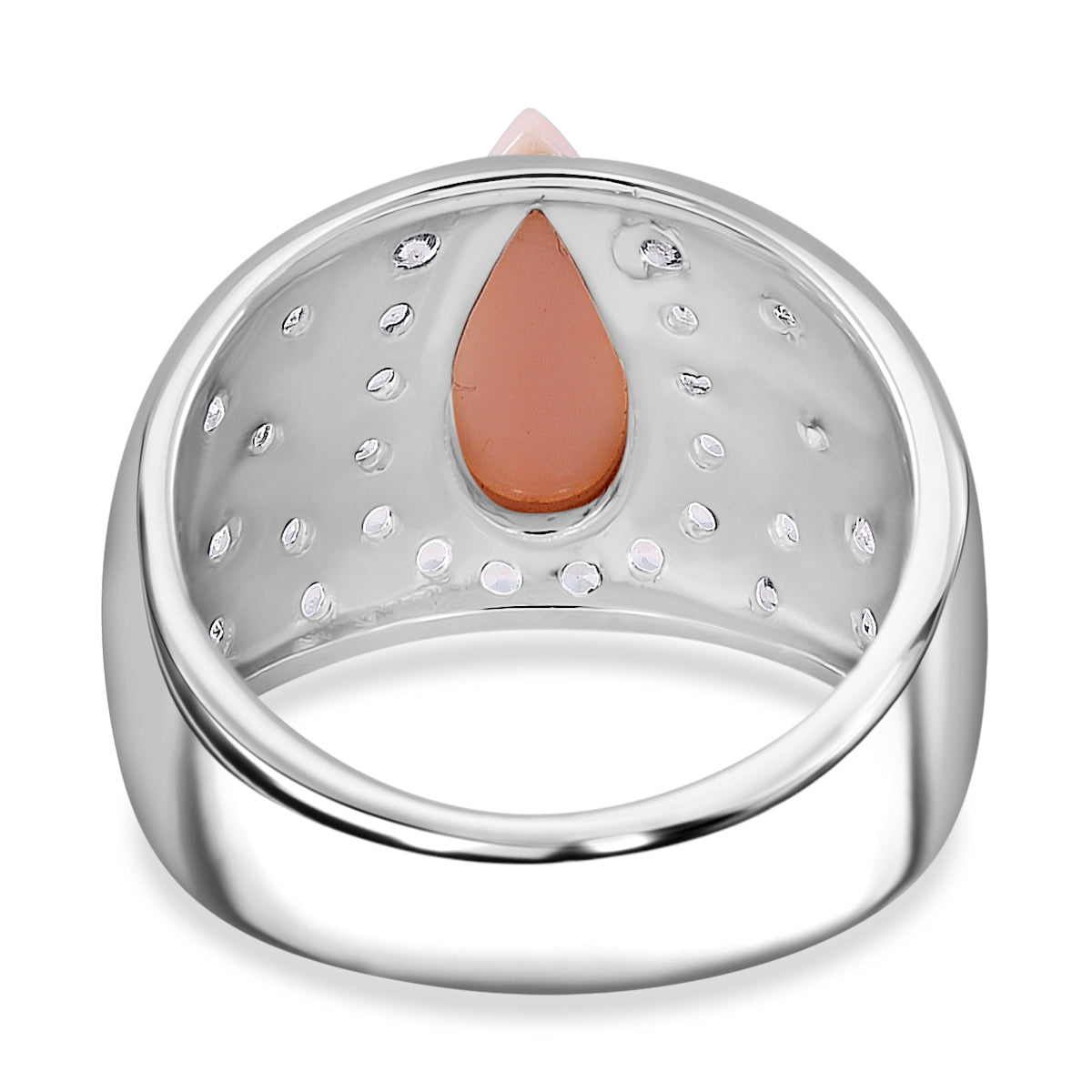 Pink Conch Shell, White Zircon Solitaire Ring in Rhodium Overlay Sterling Silver, Silver Wt. 8 Gms 4.310 Ct. 7804035 5