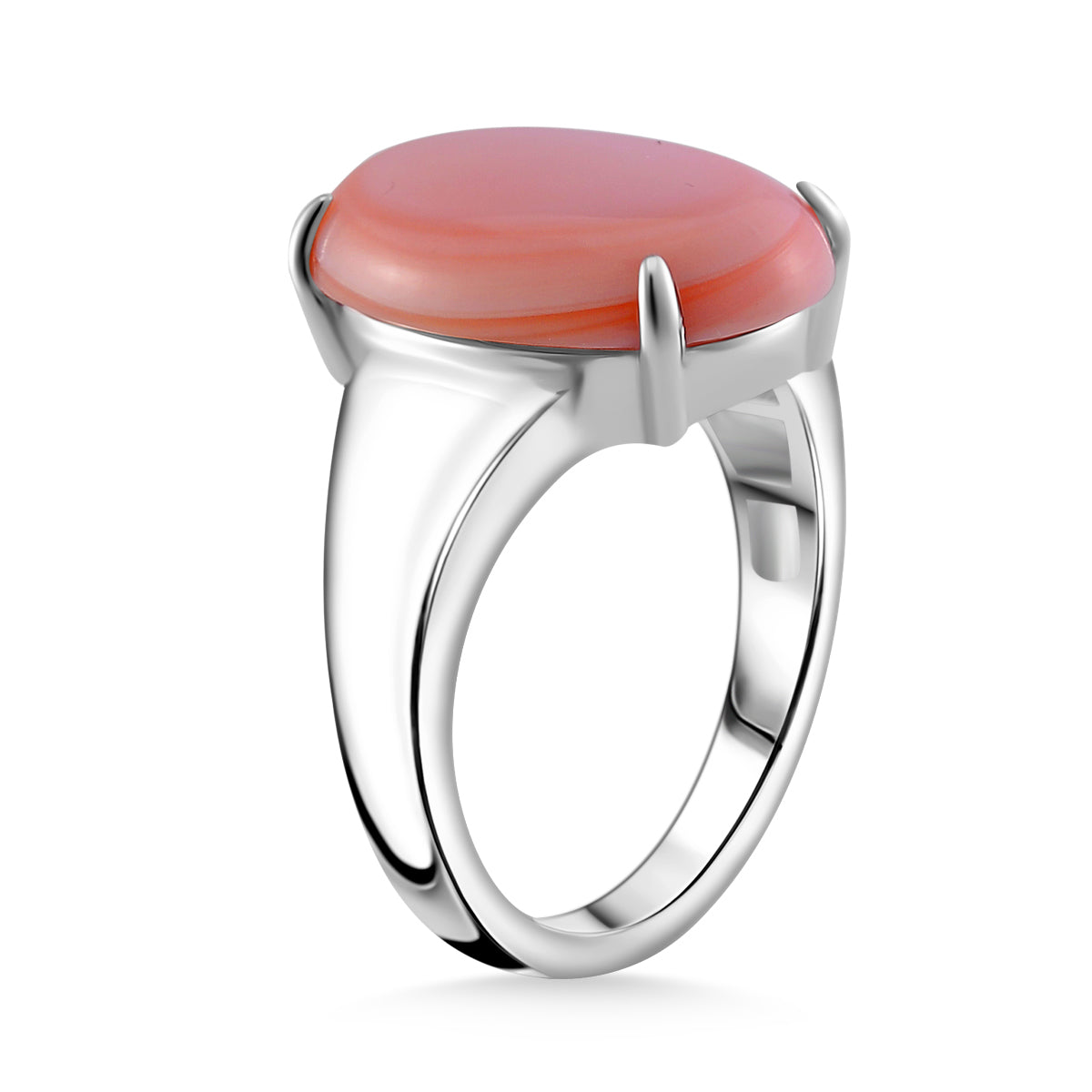Pink Conch Shell, White Zircon Ring in Rhodium Overlay Sterling Silver, Silver Wt. 5.5 Gms 10.270 Ct. 7804055 4