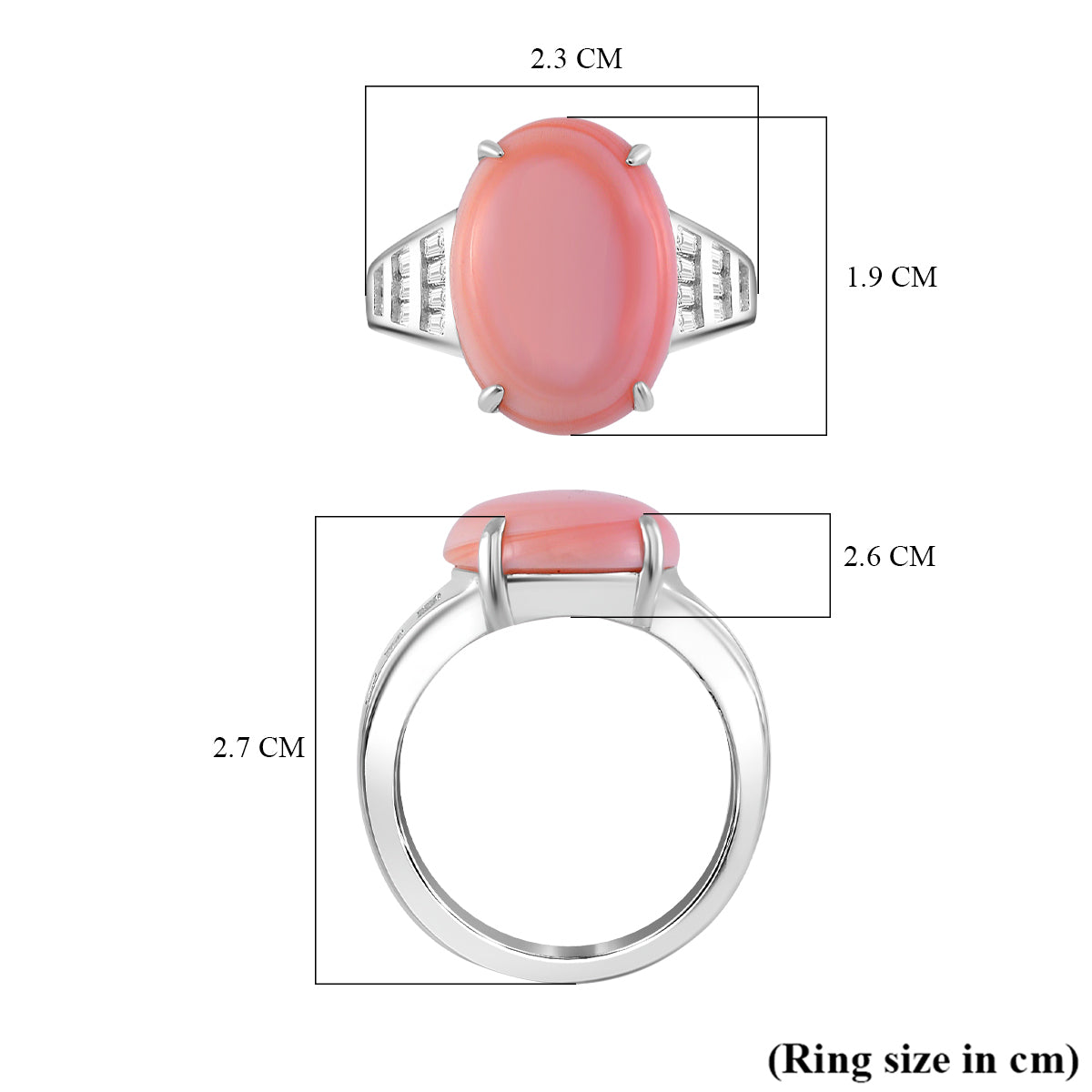 Pink Conch Shell, White Zircon Ring in Rhodium Overlay Sterling Silver, Silver Wt. 5.5 Gms 10.270 Ct. 7804055 6