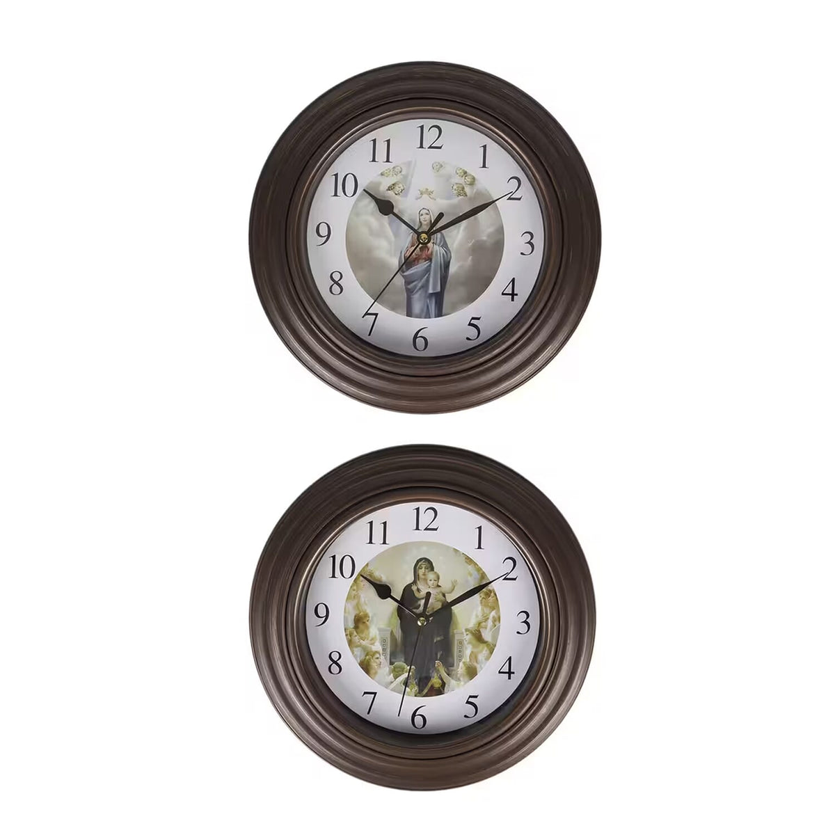 Set of 2 - Wall Clock (1AA Batteries Not Included) - Brown &amp; White V32658139 0