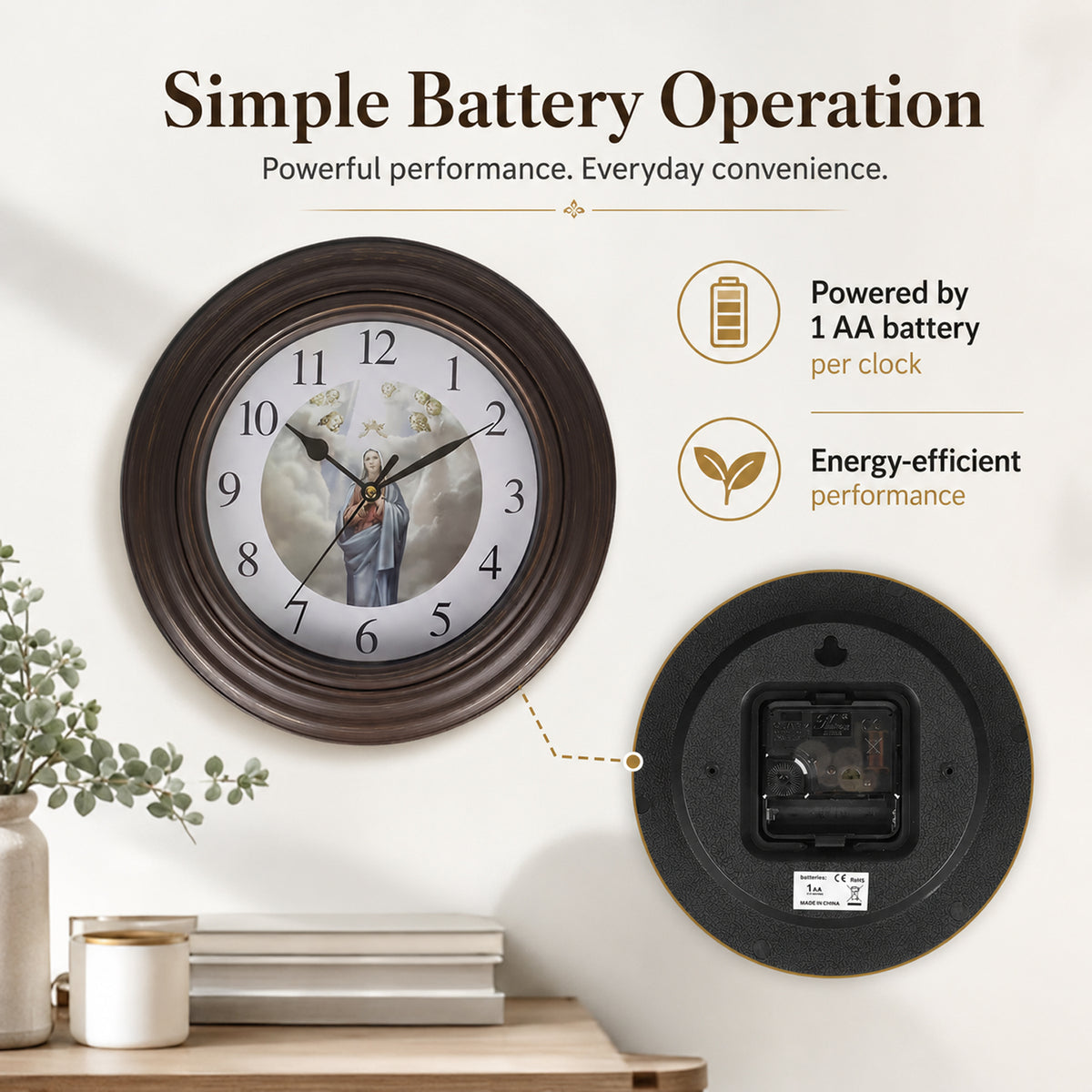 Set of 2 - Wall Clock (1AA Batteries Not Included) - Brown &amp; White V32658139 5