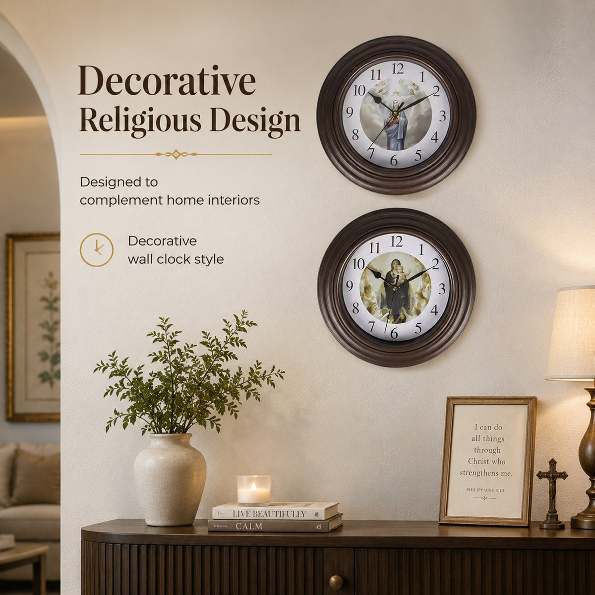 Set of 2 - Wall Clock (1AA Batteries Not Included) - Brown &amp; White V32658139 6