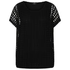 Emreco Lace Jersey Knit Elastic Hem Top (Size 12) - Black_7805731_2
