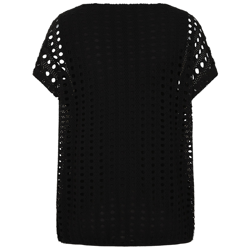 Emreco Lace Jersey Knit Elastic Hem Top (Size 12) - Black_7805731_3