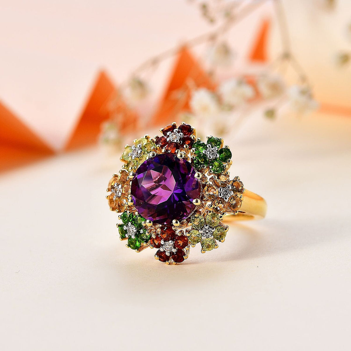 Moroccan Amethyst and Multi Gemstone Flower Ring in 18K Gold Vermeil Sterling Silver V32635271 1