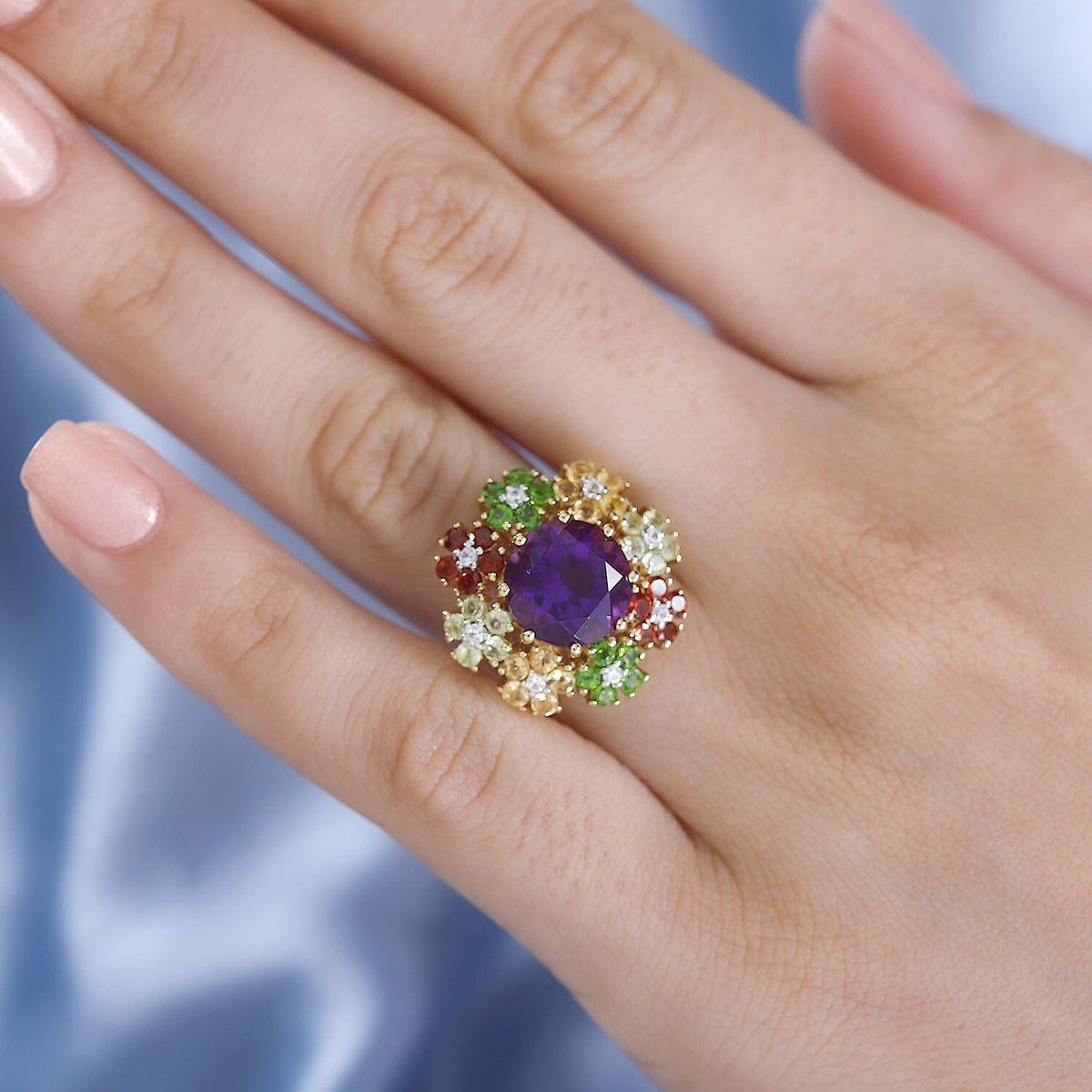 Moroccan Amethyst and Multi Gemstone Flower Ring in 18K Gold Vermeil Sterling Silver V32635271 2