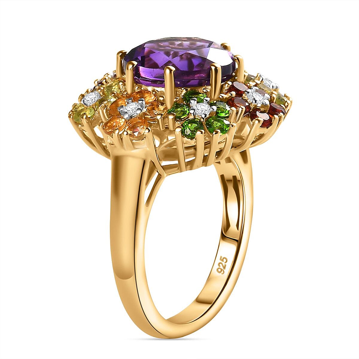 Moroccan Amethyst and Multi Gemstone Flower Ring in 18K Gold Vermeil Sterling Silver V32635271 3