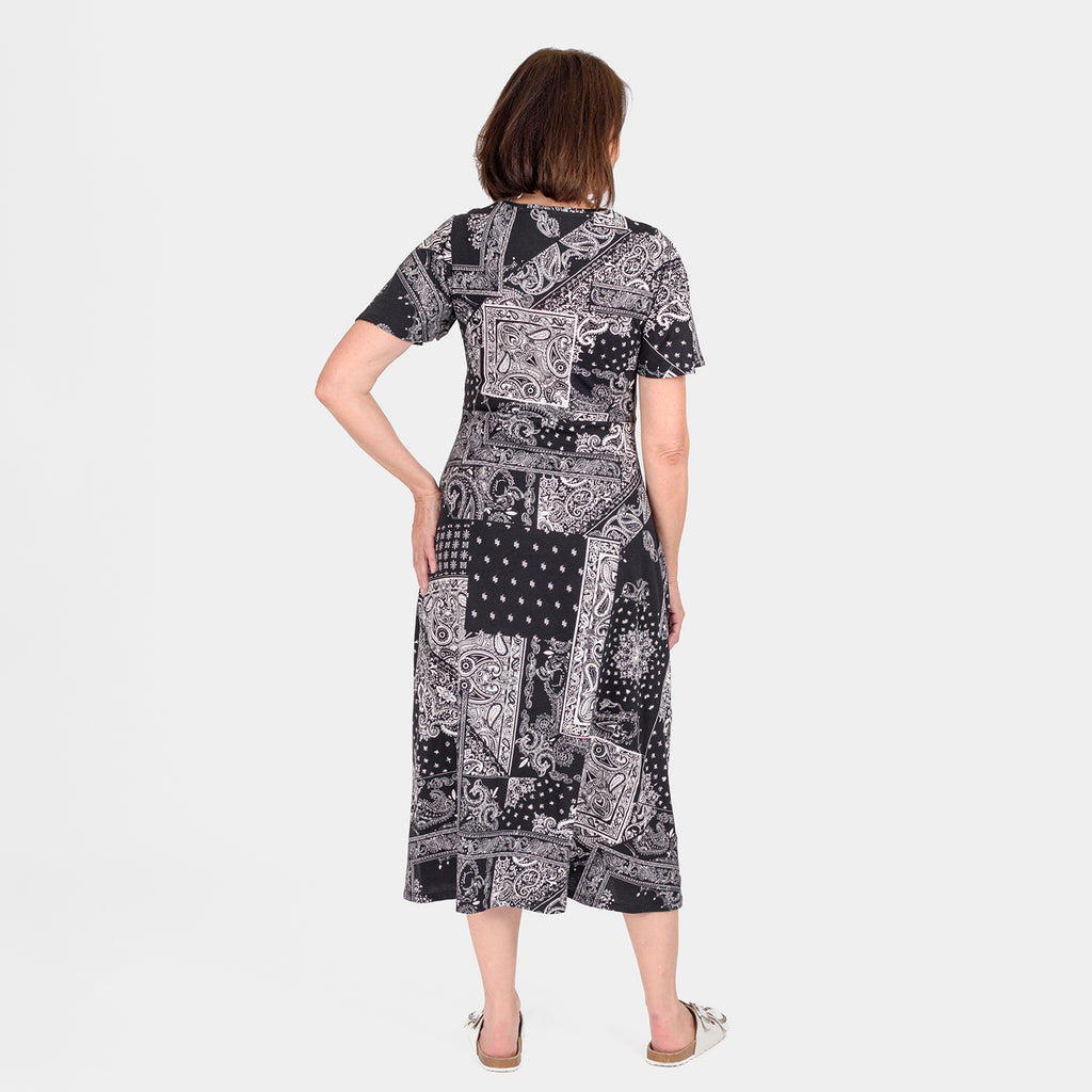 100% Cotton Printed Pattern Maxi Dress with Flutter Sleeves (Size 10) - Black & White_7806563_2