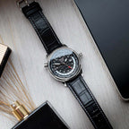 Aviator Analogue Quartz Movt. F Series World Cities Mens Luxury Watch with Date and world timer  in Genuine Leather Strap, 10ATM (100 metres) - Black_7807093_2