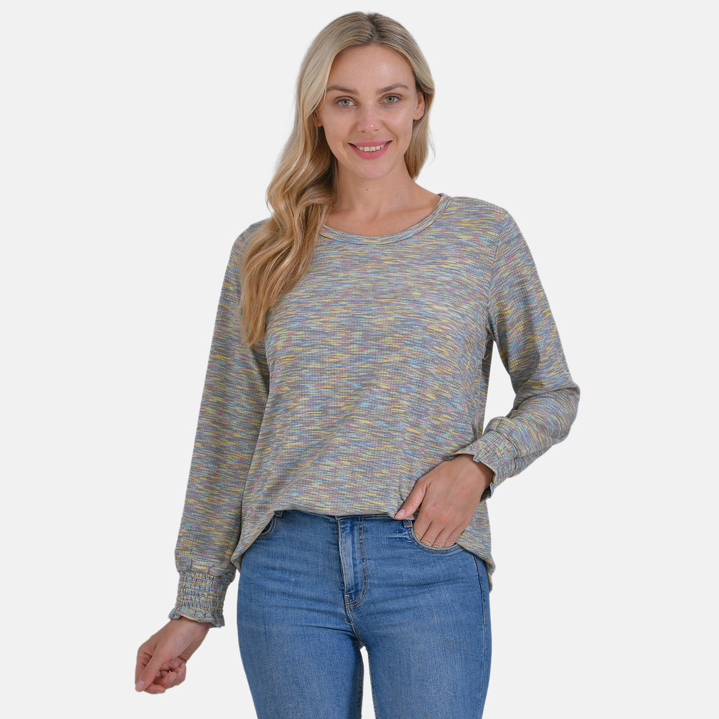 La Marey R-neck Long Sleeve Top (Size 16 to 18) - Green & Blue_7807888