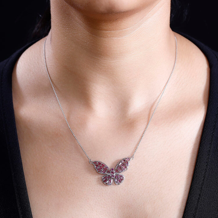 GP Italian Garden Collection - Rhodolite Garnet Necklace (Size - 20) in Rhodium Overlay Sterling Silver 2.73 Ct 7808041 2