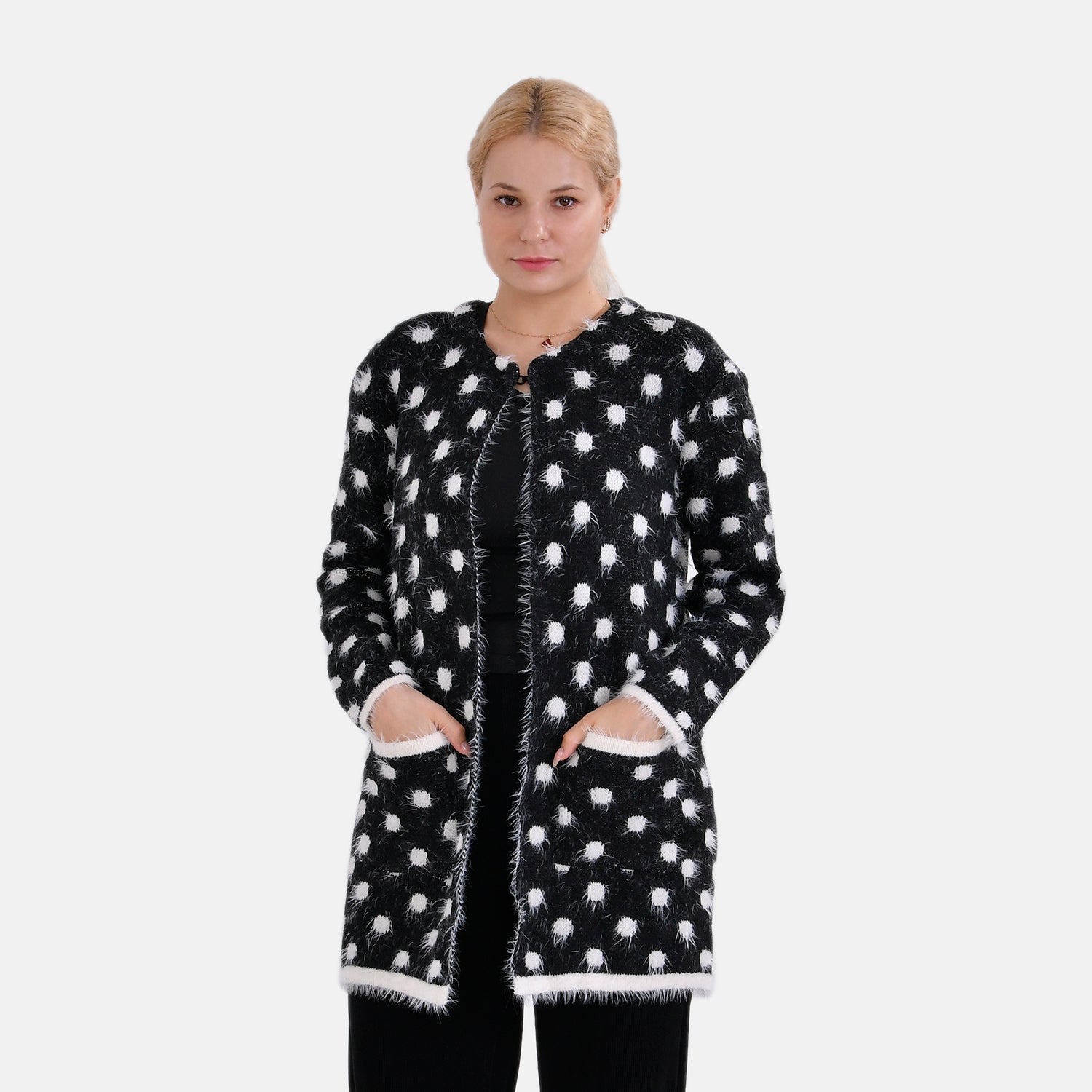 Tamsy Polka Dot Coatigan with Pockets (Size - One Size) - Black 7808055 0